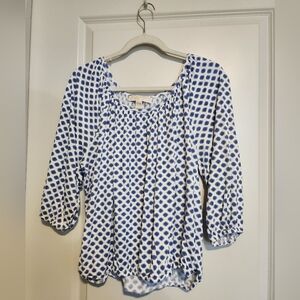 Michael Kors White Blouse with Blue Dot Pattern